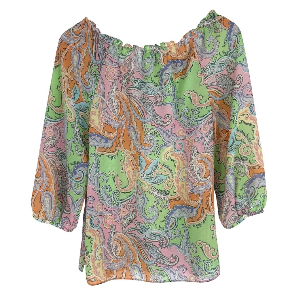 Chaps Y2K Paisley Flowy Blouse Top Womens Small Green Pink Blue Boho Retro - Picture 3 of 9